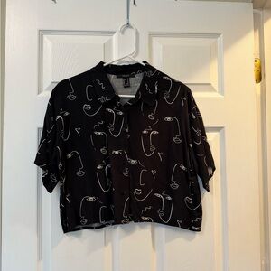 Forever 21 Black and White Boxy Crop Button Down Shirt